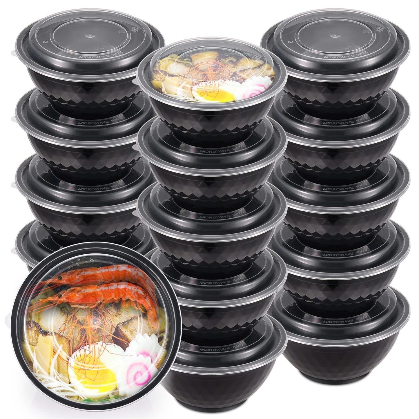 Kitch’nMore 36oz Extra-Thick Meal Prep Bowls with Lids, Plastic Containers with Clear Covers for Noodles, Poke Bowl, Salad, Soup - Freezer, Microwave…