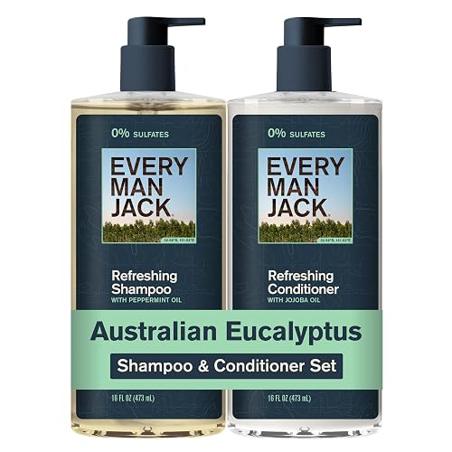 Every Man Jack Men's Shampoo and Conditioner Set - Australian Eucalyptus - Sulfate Free - Made w/Plant Powered Refreshing Ingredients like Peppermint