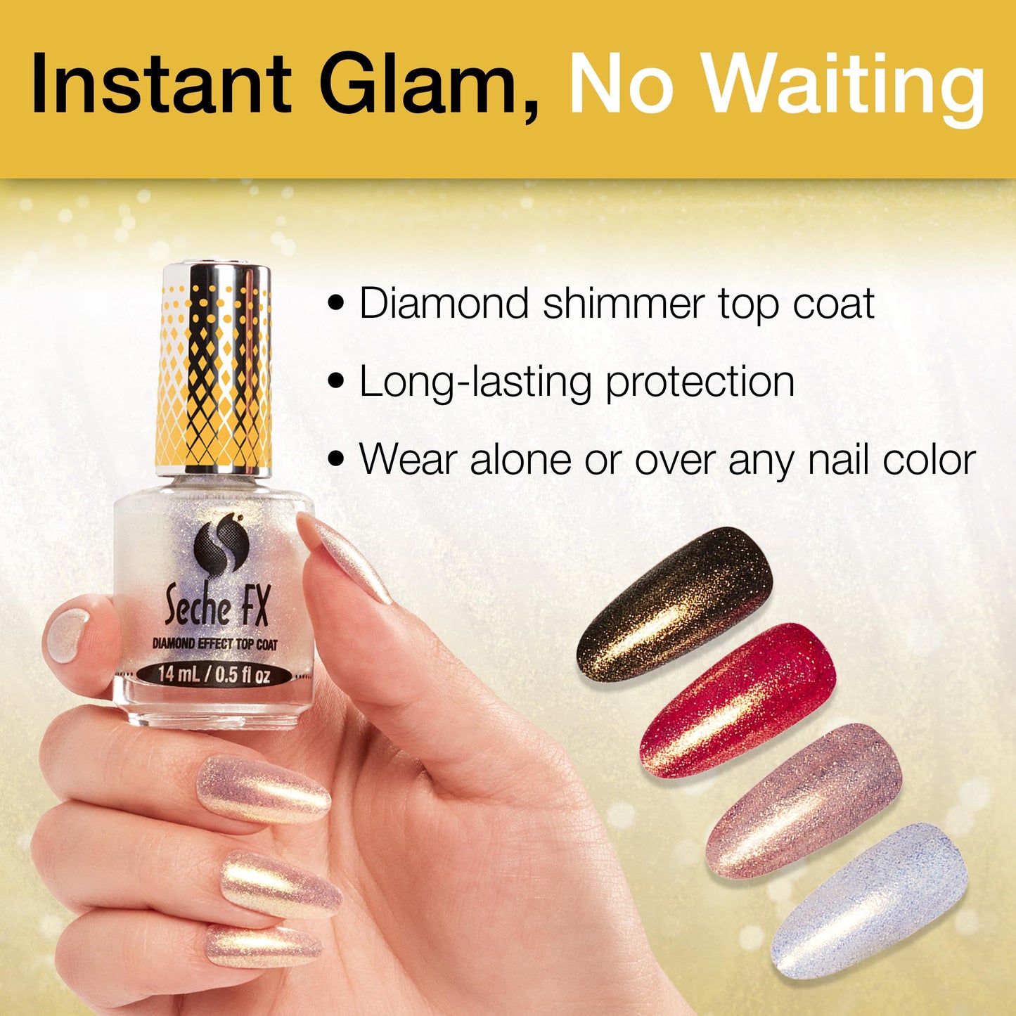 Seche FX Diamond Effect Dry Fast Top Coat Nail Polish - Gold Glitter Finish with Instant Gel-Like Gloss, Fast-Drying Long-Lasting Chip-Resistant Beauty & Personal Care Seche