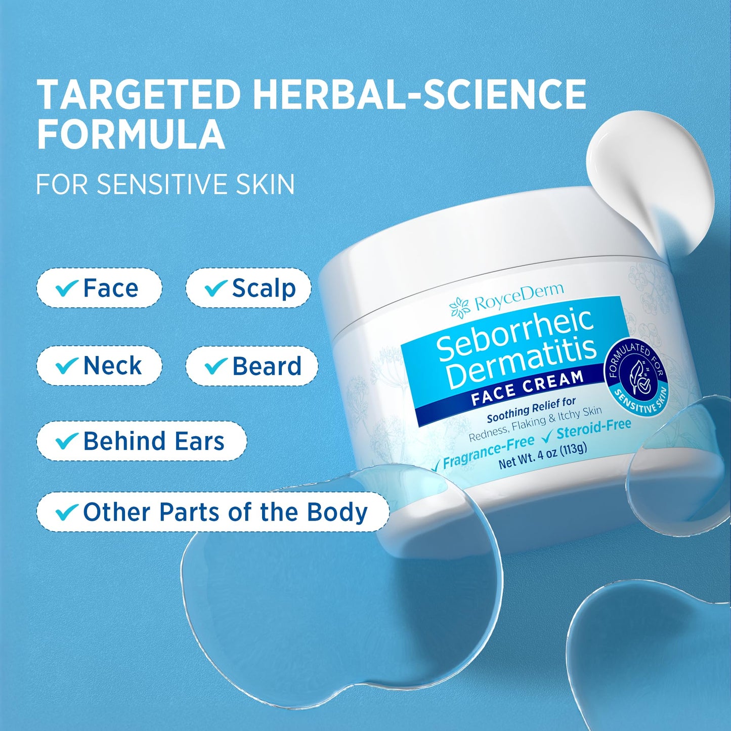Roycederm Seborrheic Dermatitis & Psoriasis Face Cream - Steroid-Free Moisturizer for Redness, Flaking & Sensitive Skin - Face, Scalp & Body Daily Beauty and Personal Care Roycederm