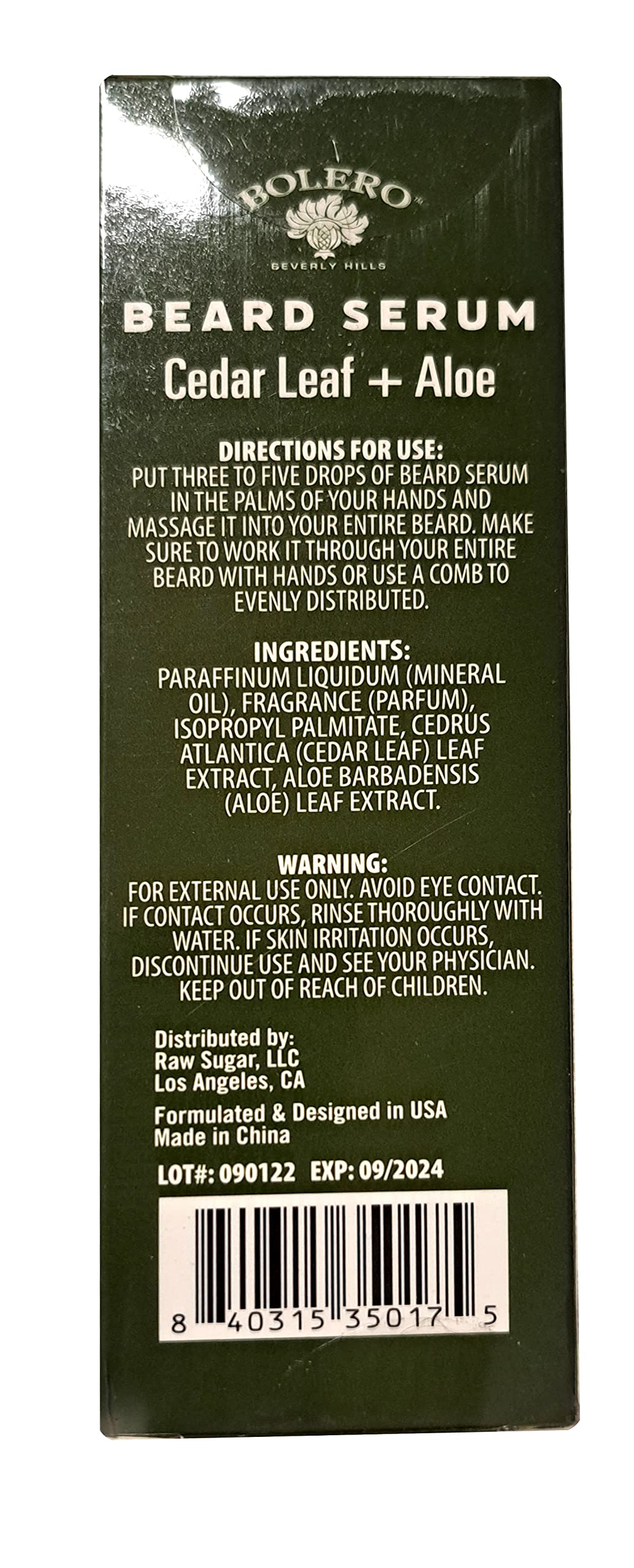Bolero Beverly Hills Men`s Refresh Beard Serum - Cedar Leaf & Aloe 0.5fl oz (14.7ml)