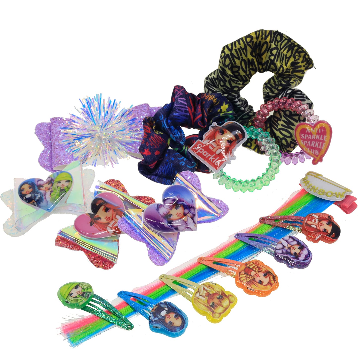 Rainbow High - Townley Girl Hair Accessories Set |Gift for Kids Teens Girls| Ages 3+ (15 Pcs) Including Hair Bow, Hair Extension, Scrunchies, Hair