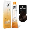 GK HAIR Color Cream 5.0 Natural Light Brown - 100% Grey Coverage | Semi, Demi or Permanent Results | 8-10 Vol Semi | 20-30-40 Vol Permanent - Salon
