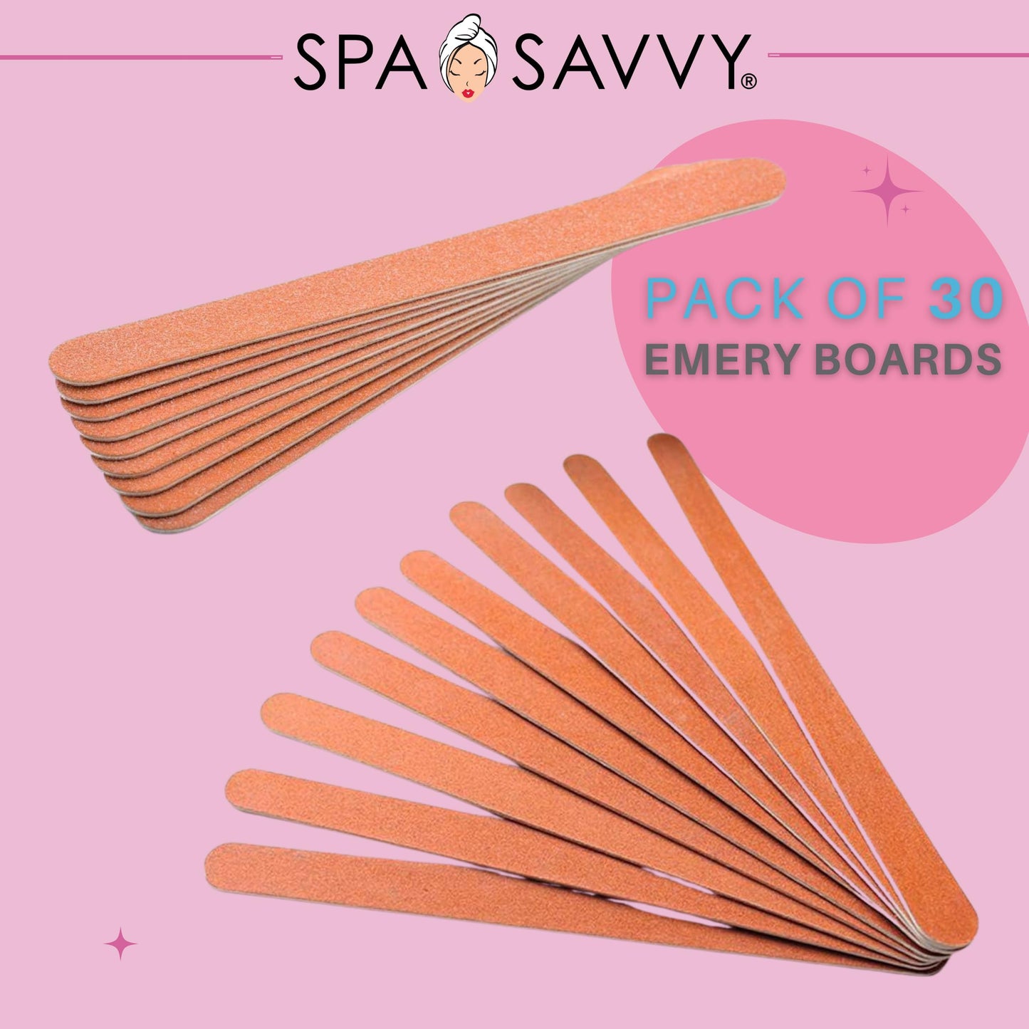 Spa Savvy Nail File Set, 30 Count, Double Sided 4.5 Inch Emery Boards for Regular, Gel, and Acrylic Nails, Pedicure and Manicure Tools