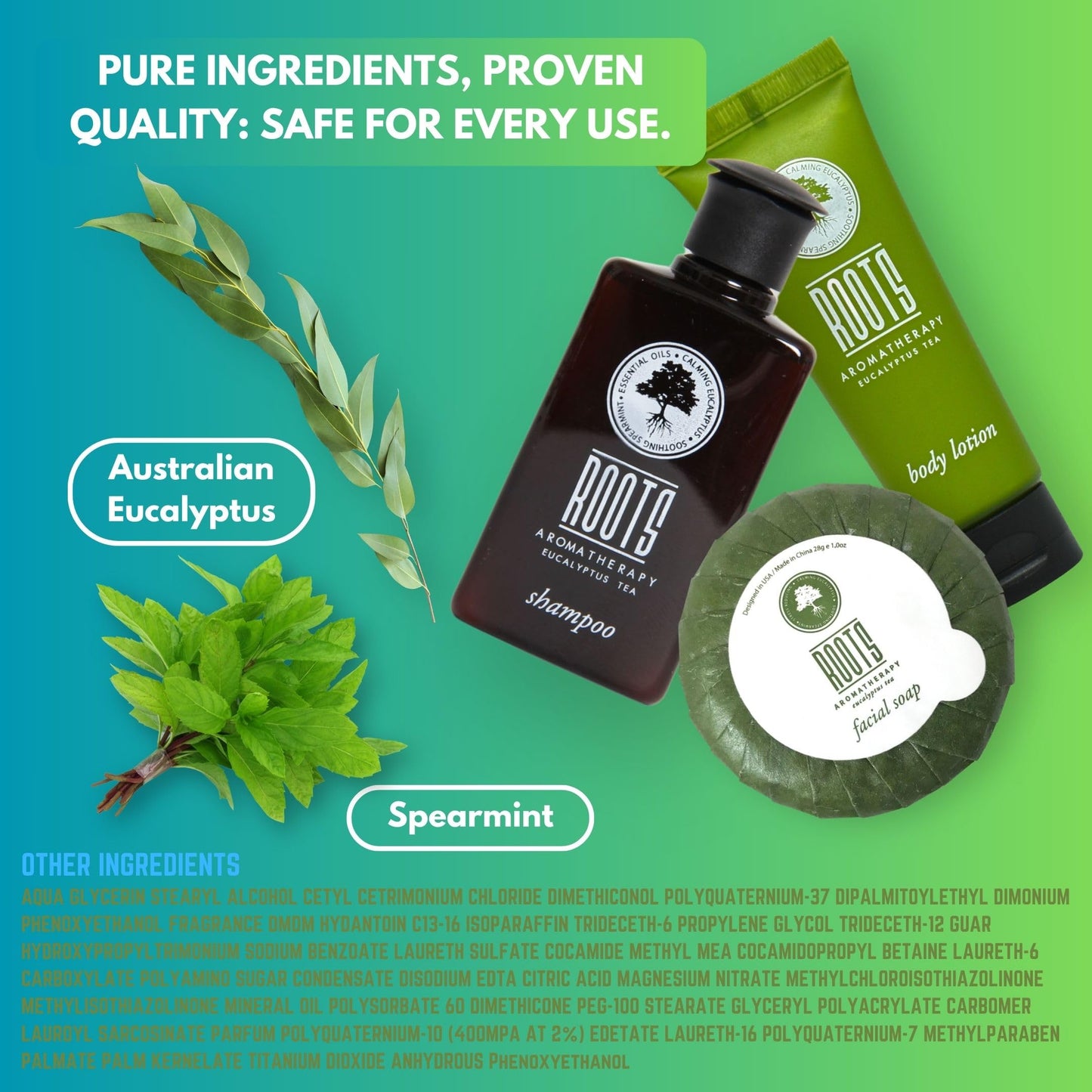 ROOTS AROMATHERAPY Travel+Essentials Shampoo and Conditioner Sets Body Wash Lotion & Soap,Guest Bathroom Essentials Toiletries Kit Bulk Mini Set Kits
