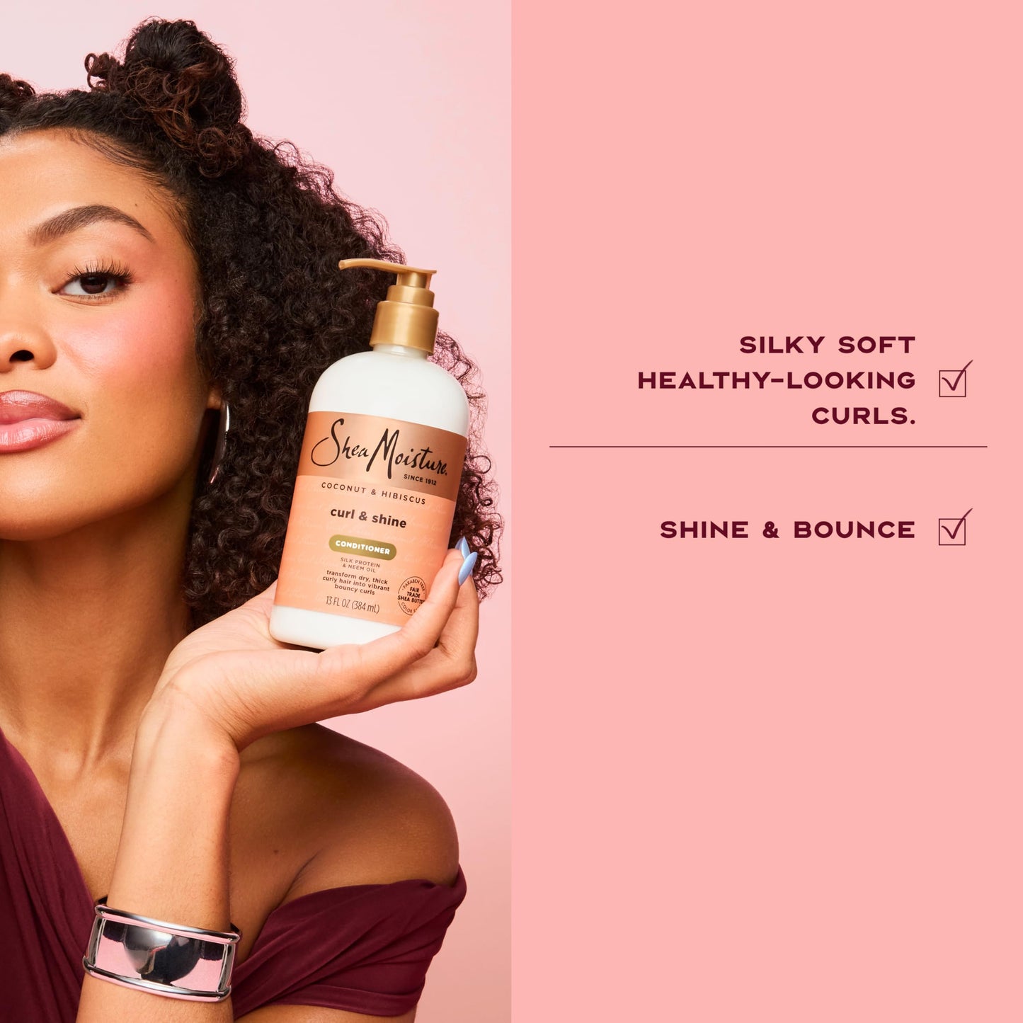 SheaMoisture Curl & Shine Conditioner Coconut & Hibiscus, for Thick, Curly Hair to Moisturize & Soften, 13 oz