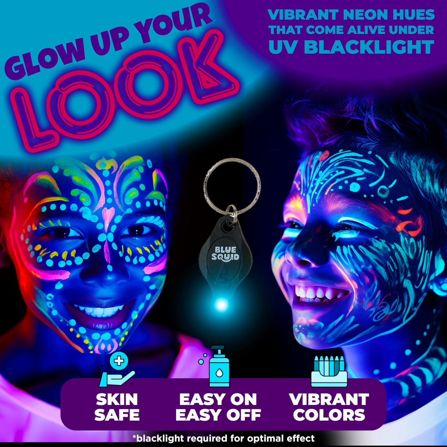 Blue Squid UV Body Paint - Glow in the Dark Body Paint, Neon Face Paint for Glow Party Accessories - Safe, Non-Toxic Black Light Glow Makeup