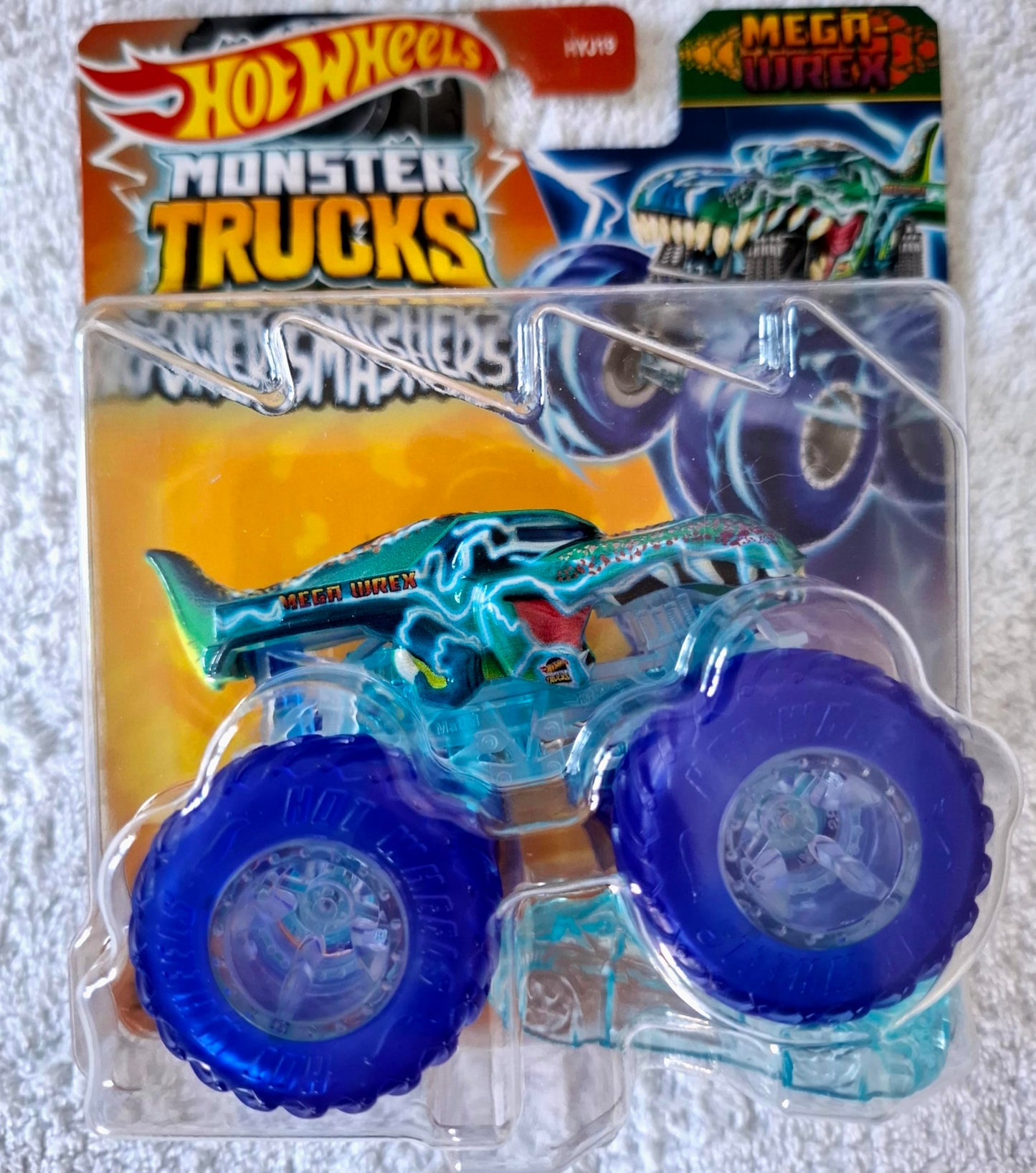 Hot Wheels Monster Trucks Mega-Wrex 2024, Power Smashers, Includes Crushed Car