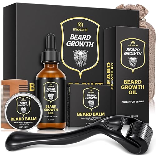 Beard Growth Kit - Beard Kit for Men, Beard Growth Oil (2oz), Beard Balm, Beard Comb, Massager for Spot/Patchy Beard - Christmas, Anniversary