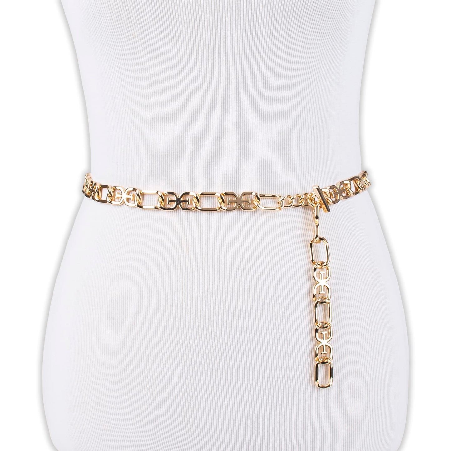 Sam Edelman Women's Fully Adjustable Double-E Logo Chain Link Dress Belt, Gold, Large
