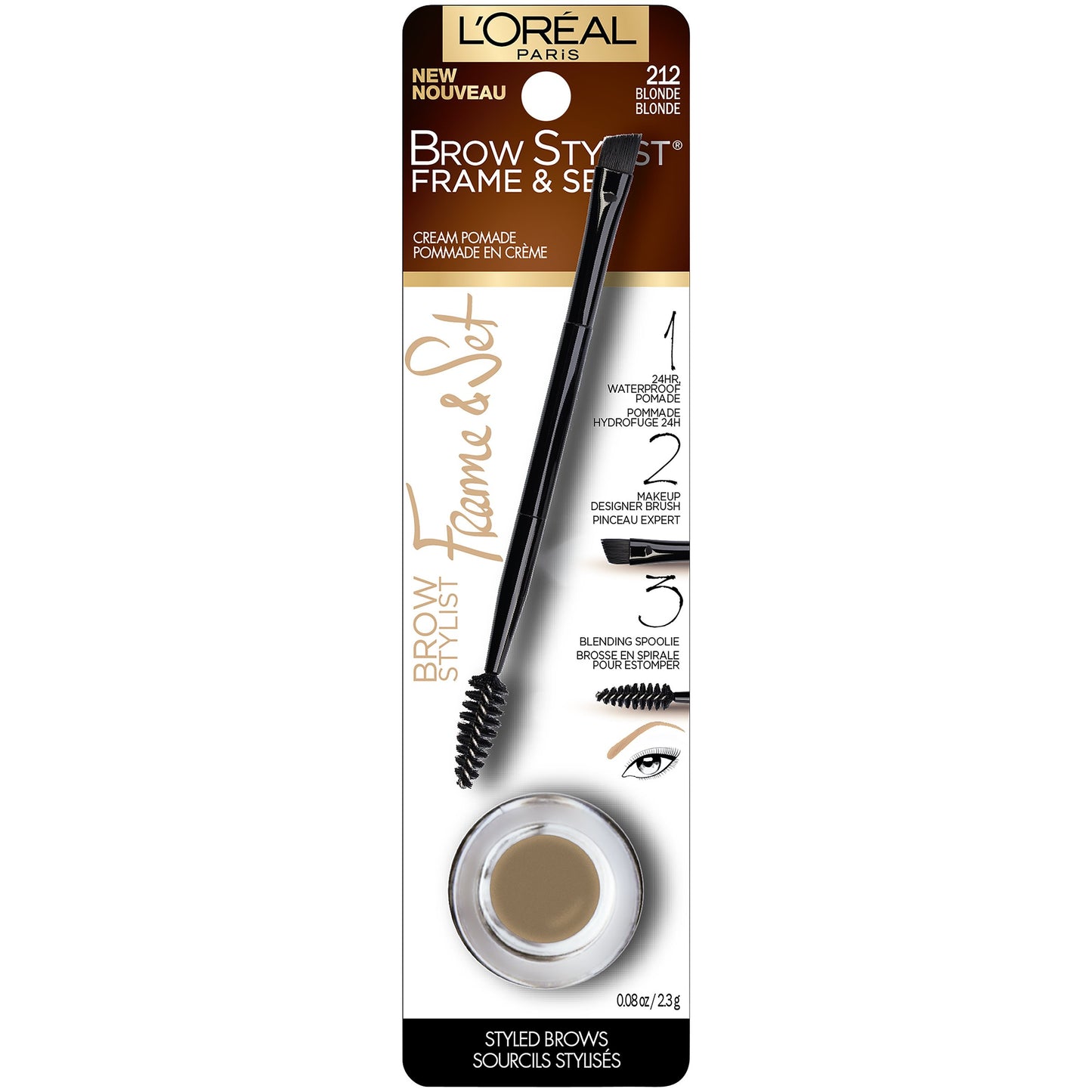 L'Oreal Paris Brow Stylist Frame and Set, Blonde, 0.08 oz.