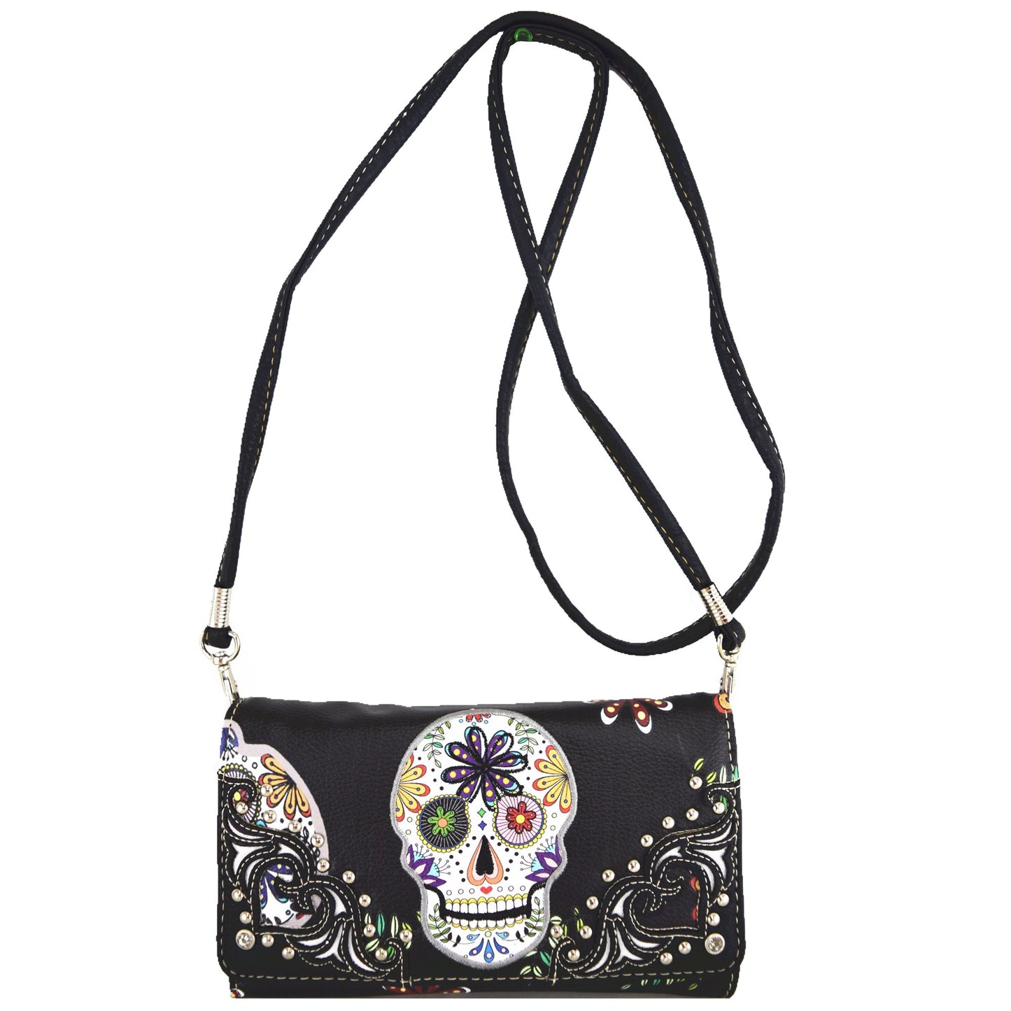Sugar Skull Day of the Dead Backpack Purse Set ,Vegan Leather Skull Handbag with Matching Wallet,Gothic Punk Rose Design for Women,Mini Backpack…