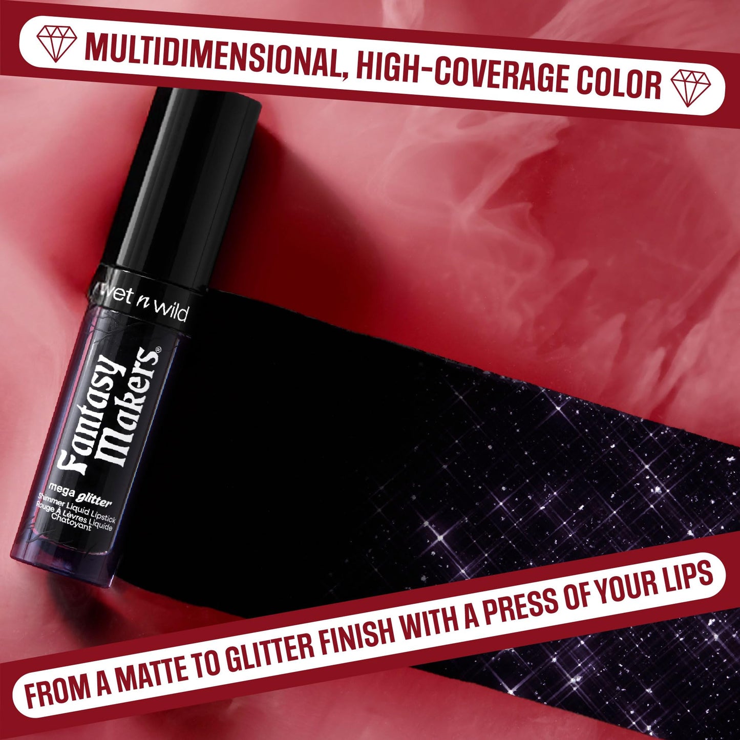 wet n wild Halloween Fantasy Makers Mega Glitter Shimmer Liquid Lipstick,High Pigmented Creamy Texture, Shimmery Blendable Formula, Cruelty-Free - Spell Bound