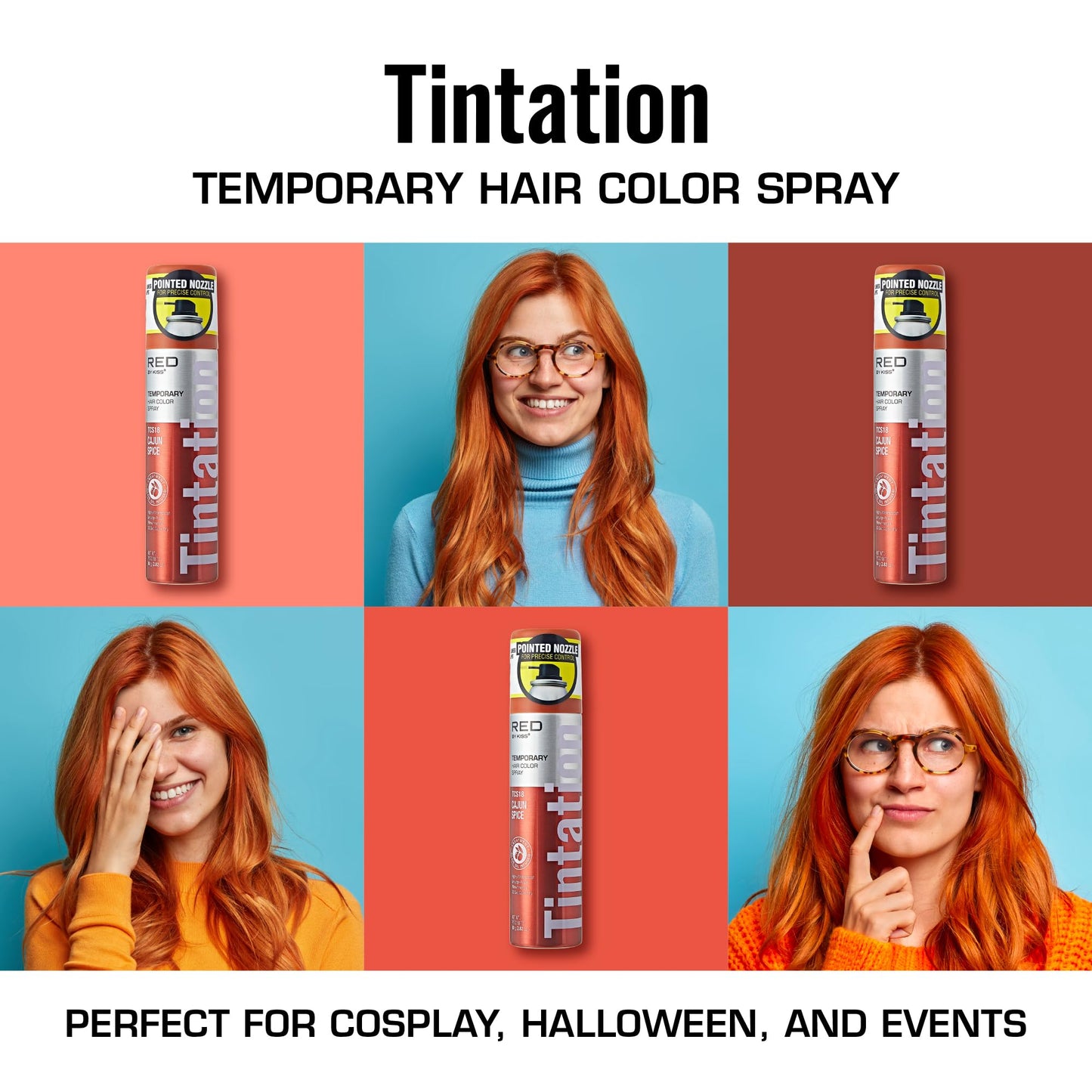 Red by Kiss Tintation Temporary Hair Color Spray 2.82oz, Quick-Dry & Smudge-Proof, Vivid Color Washable Hair Dye, Styling Spray Cosplay Halloween
