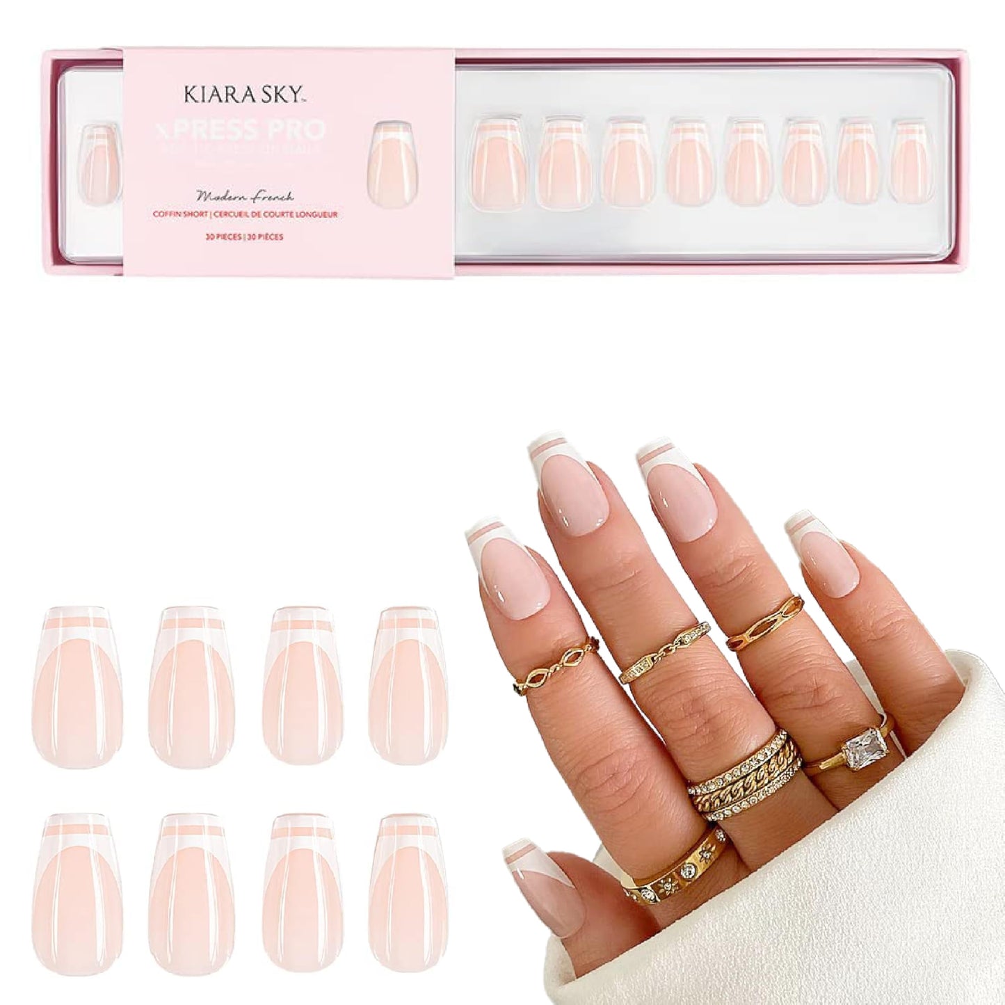 KIARA SKY PROFESSIONAL NAILS XPRESS PRO 100% ACRYLIC PRESS ON NAILS (Modern French) Beauty & Personal Care KIARA SKY