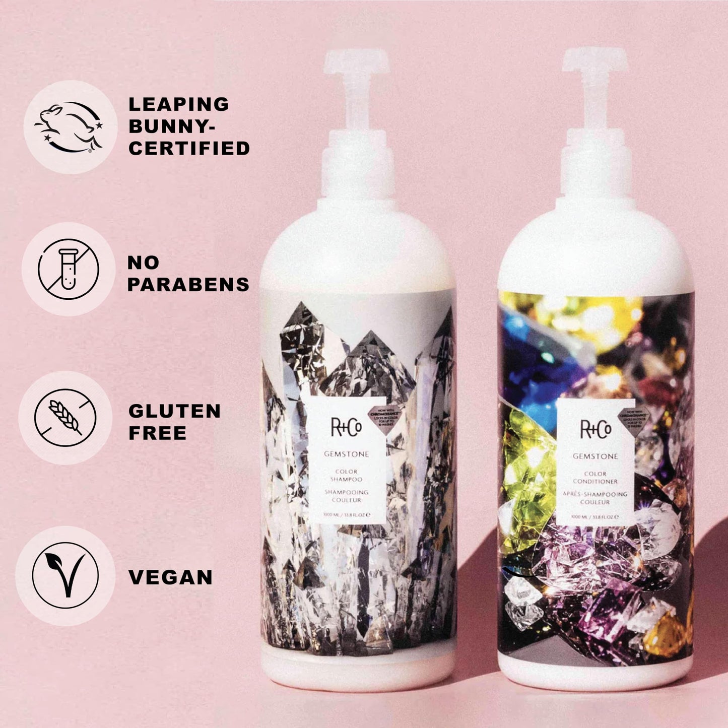 R+Co Gemstone Color Shampoo and Conditioner Liter Set - Color Protection for Vibrant, Fade-Resistant Hair - Hydration, Shine & Sealed Split Ends