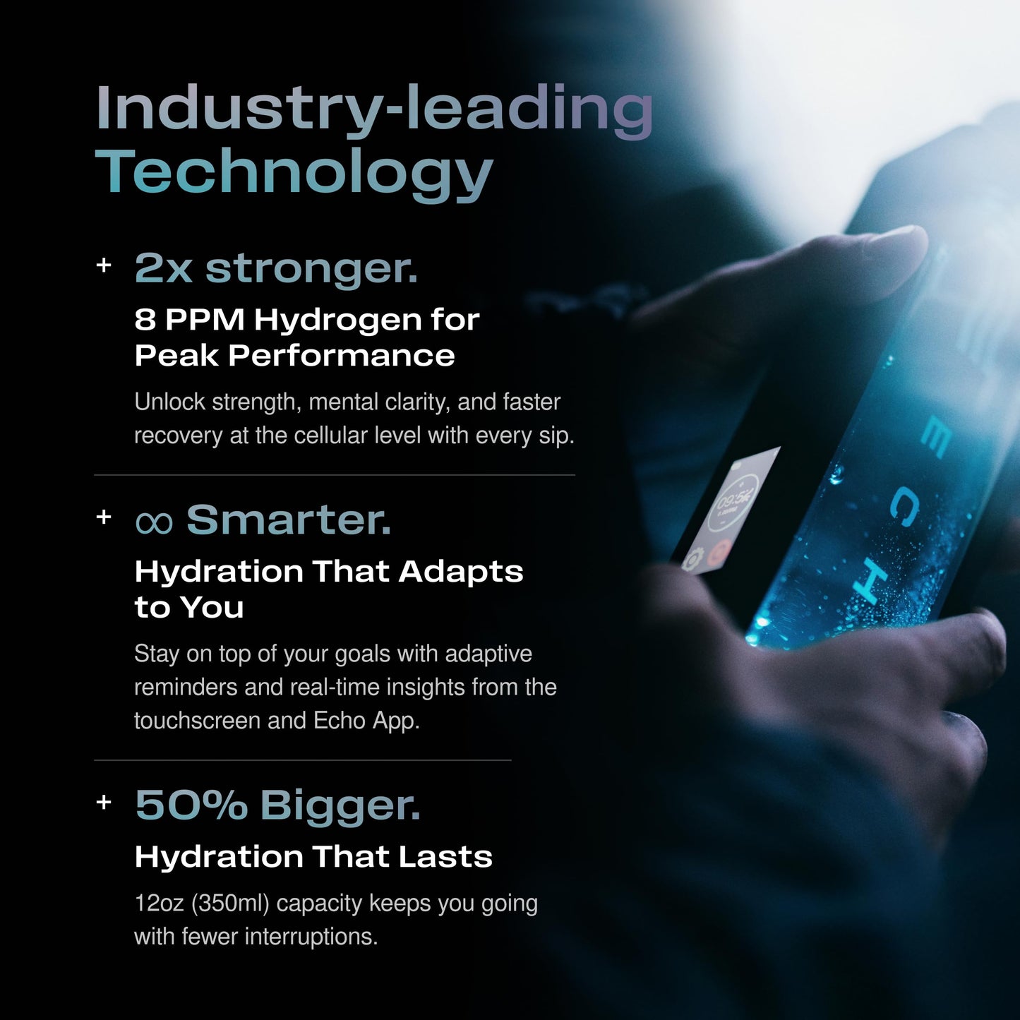 Echo Flask Hydrogen Water Bottle - Active Hydration Solution with Water Intake Tracking & LCD Touch Screen - Compact & Convenient - Transparent