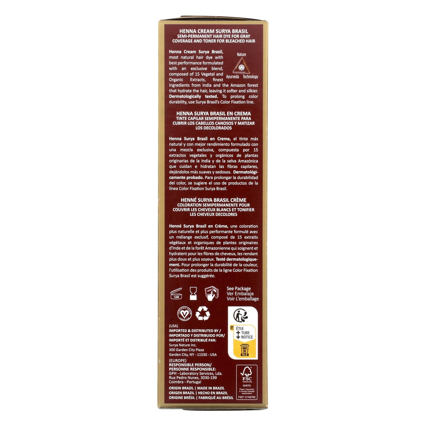 Surya Brasil Henna Cream Hair Color Treatment, Copper, 2.37 oz / 70 ml
