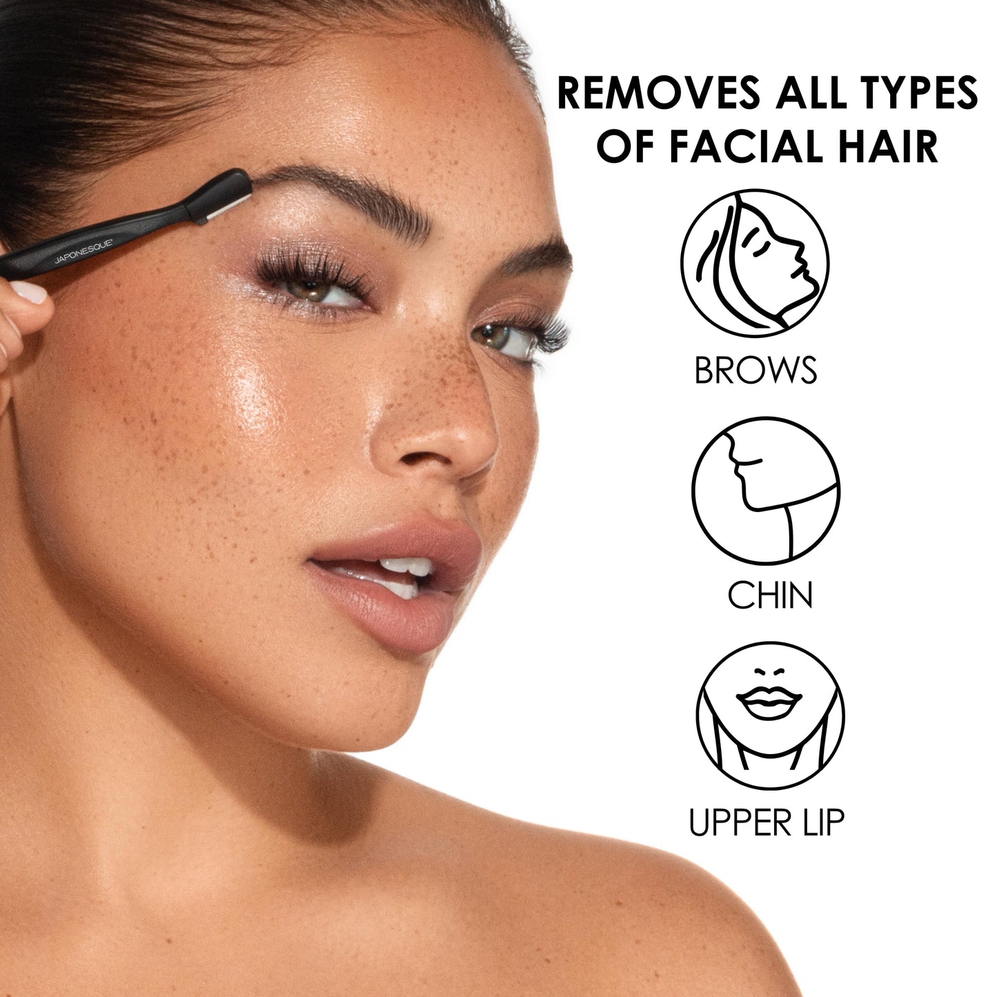 Japonesque Brow Touch Up Razors with Ultra-Sharp Stainless Steel Blades, for Removal of Unwanted Facial Hair and Peach Fuzz, Protective Blade Cover