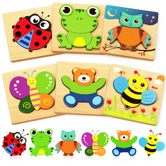Bekayshad Wooden Animal Puzzles for Toddlers, Montessori Educational Toys for Boys & Girls Ages 1-3, Birthday & Christmas Gift Set