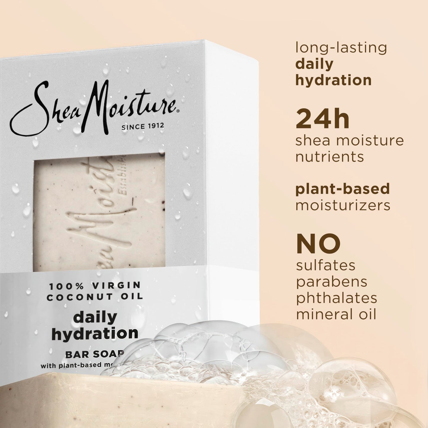 SheaMoisture Bar Soap Virgin Coconut Oil 4 count Nourish and Replenish Skin Daily Hydrating bar soap with 24h shea moisture nutrients for Healthy