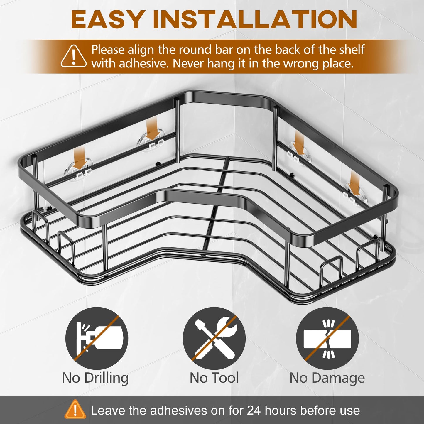 MAXIFFE 3-Pack Corner Shower Caddy with Soap Holder, Large Capacity No-Drill Stainless Steel Organizer, Holds 40 lbs, Bathroom Storage, Black