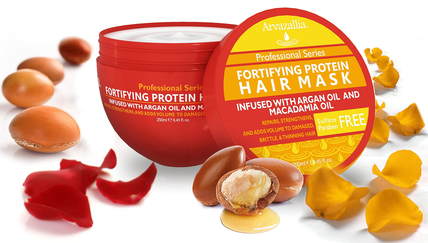 Arvazallia Fortifying Protein Hair Mask and Deep Conditioner with Argan Oil and Macadamia Oil Hair Repair Treatment for Damaged, Brittle, or Thinning
