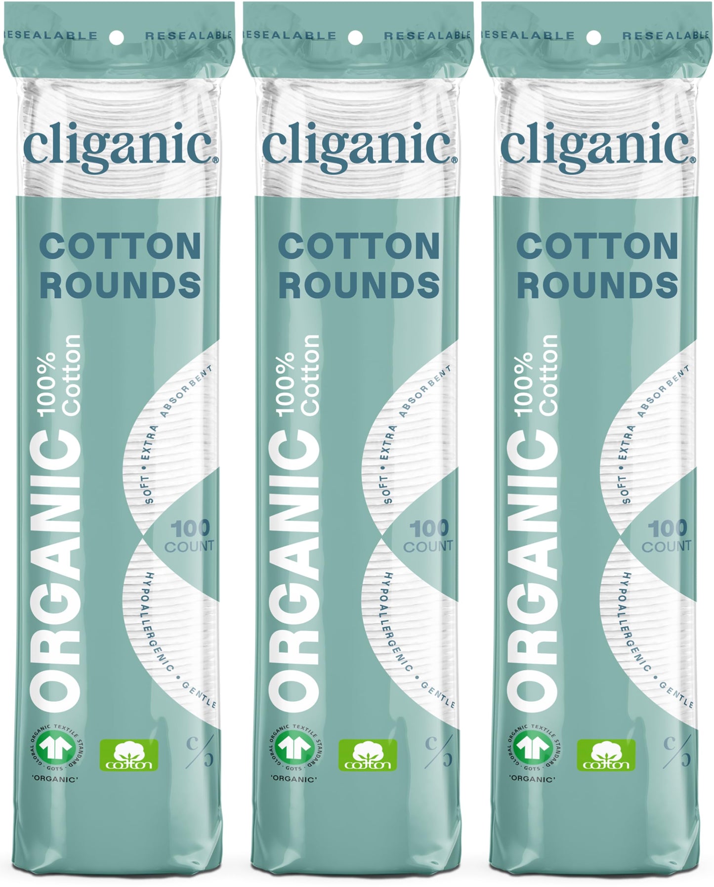 Cliganic Organic Cotton Rounds (300 Count) Makeup Remover Pads, Hypoallergenic, Lint-Free | 100% Pure Cotton Beauty and Personal Care Cliganic