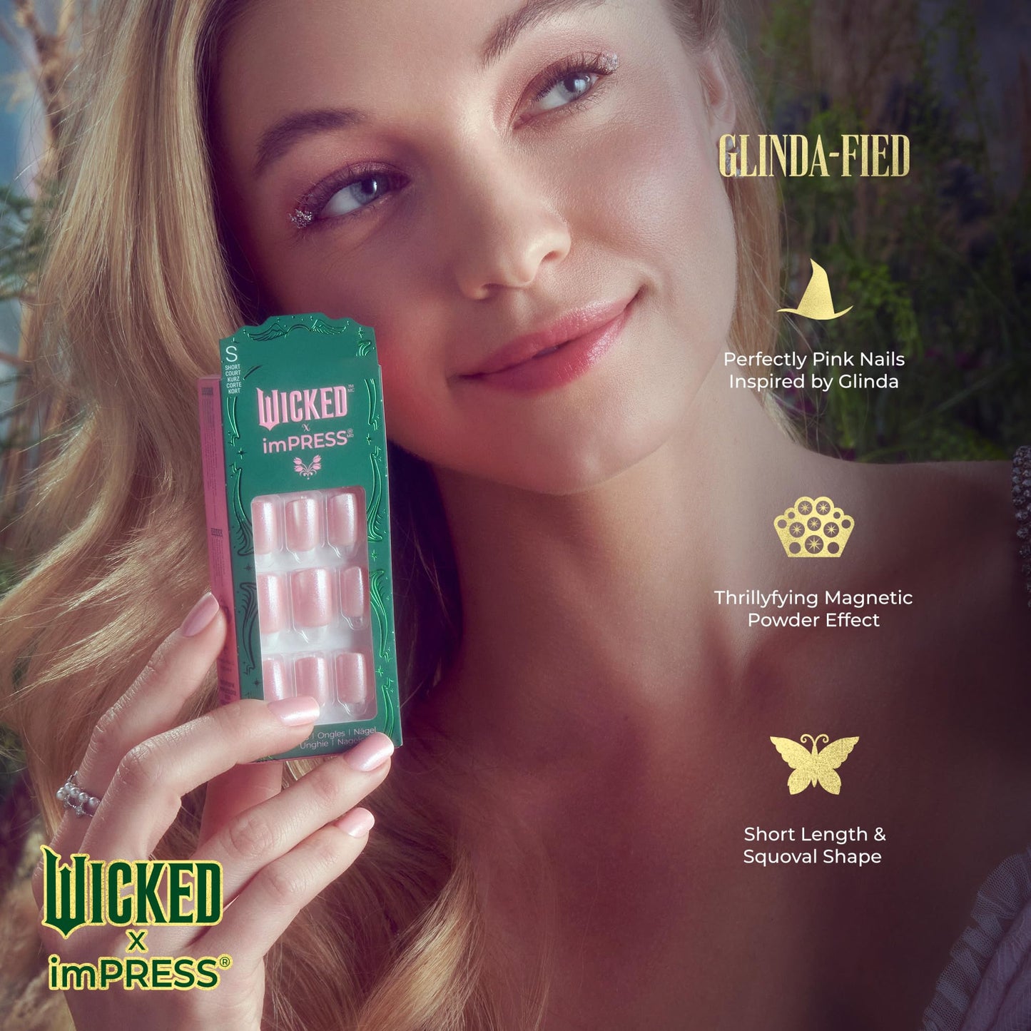WICKED X imPRESS Press On Nails, New Improved Adhesive, Up To 10 Day Hold, ‘Glinda-fied’, Pink, Short Squoval, Includes 30 Fake Nails, 1 Prep Pad, 1 Beauty & Personal Care imPRESS