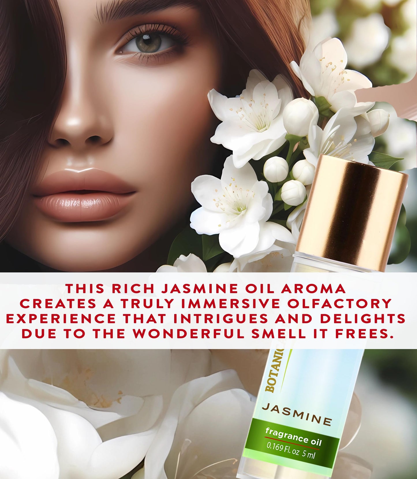 Botanical Beauty JASMINE FRAGRANCE OIL ROLL-ON 0.169 Fl Oz 5 ml Rollerball Perfume, Long Lasting an luxury scent of blend of Lily of the Valley