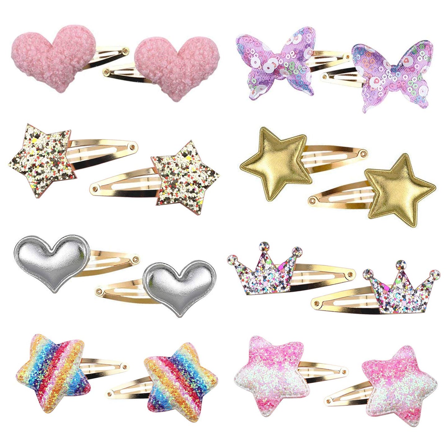 8 Pairs/16 Pack Hair Clips for Girls, Gingbiss Butterfly Metal Snap Hair Clips, Cute Girls Barrettes Heart Shaped Hair Clips Accessories for Kids