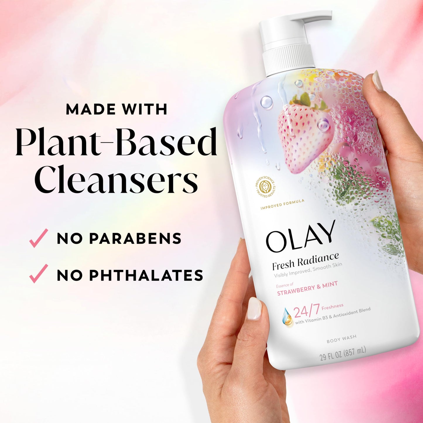 Olay Body Wash for Women, Fresh Radiance, 24/7 Skin-Loving Freshness, Visibly Radiant, Plant Based Cleansers, Vitamin B3 & Antioxidant Blend, For All