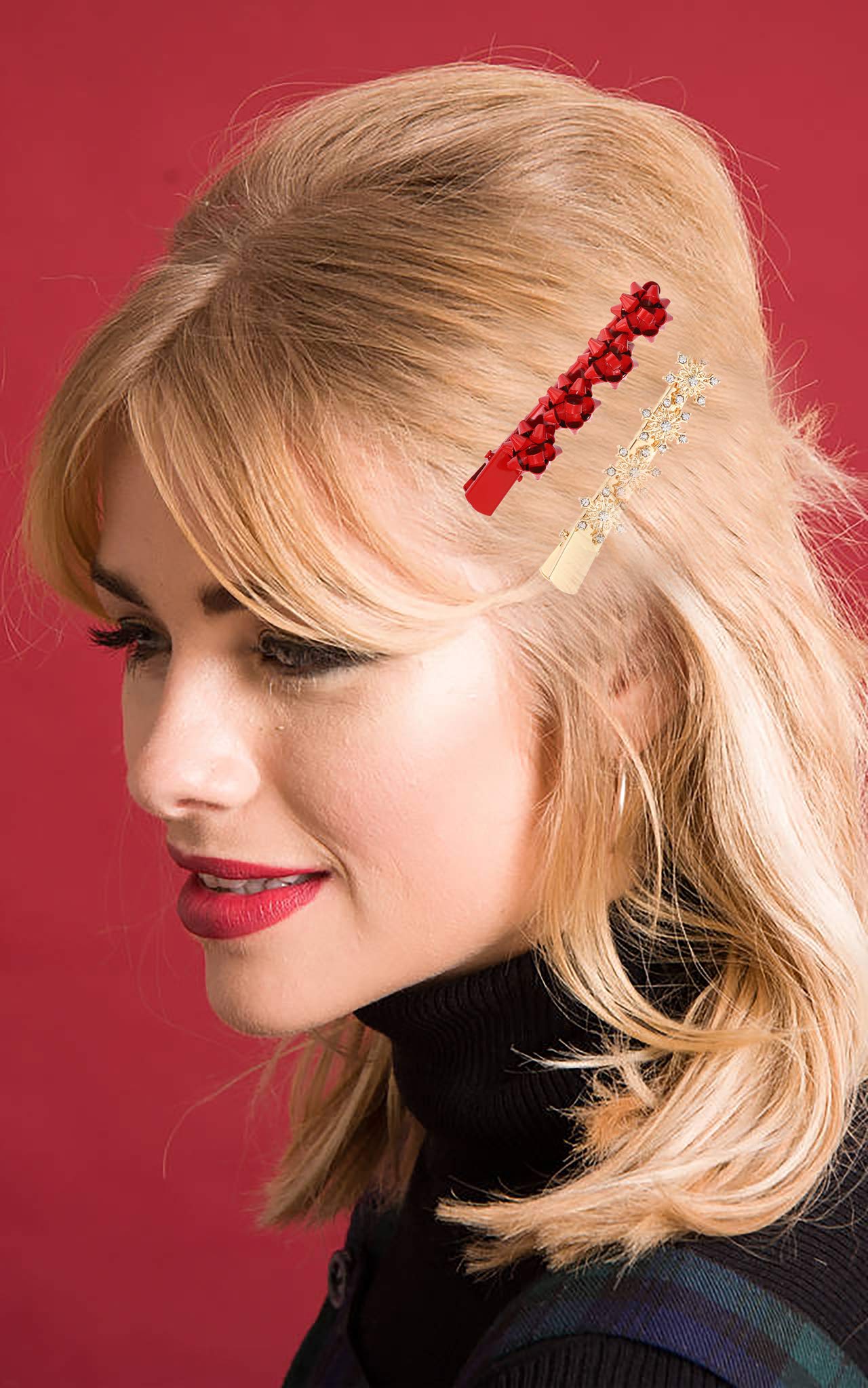 Christmas Hair Clip Hairpin Rhinestone Winter Snowflake Bow Shape Alligator Hair Clip Xmas Holiday Party Hair Barrette Hair Accessories For Woman (Bow