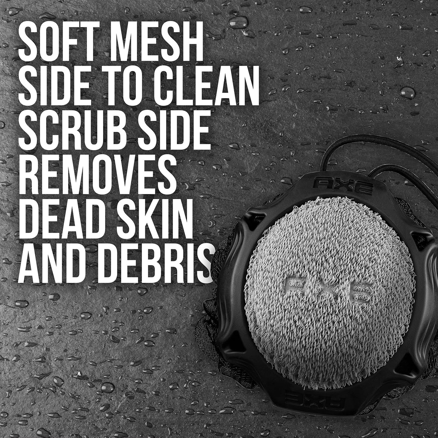 AXE Mens Shower Scrubber Tool, 2-Sided Detailer, Gray Color, Mesh Side for Lathering, Exfoliator for Smoothing Dry, Rough Skin Beauty and Personal Care AXE