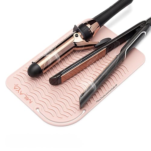 Milaya Beauty Vanity Accessories - Heat Resistant Mat - Silicone Flat Iron & Curling Iron Holder, Non-Slip Vanity Mat & Hot Tool Mat for Home, Salon