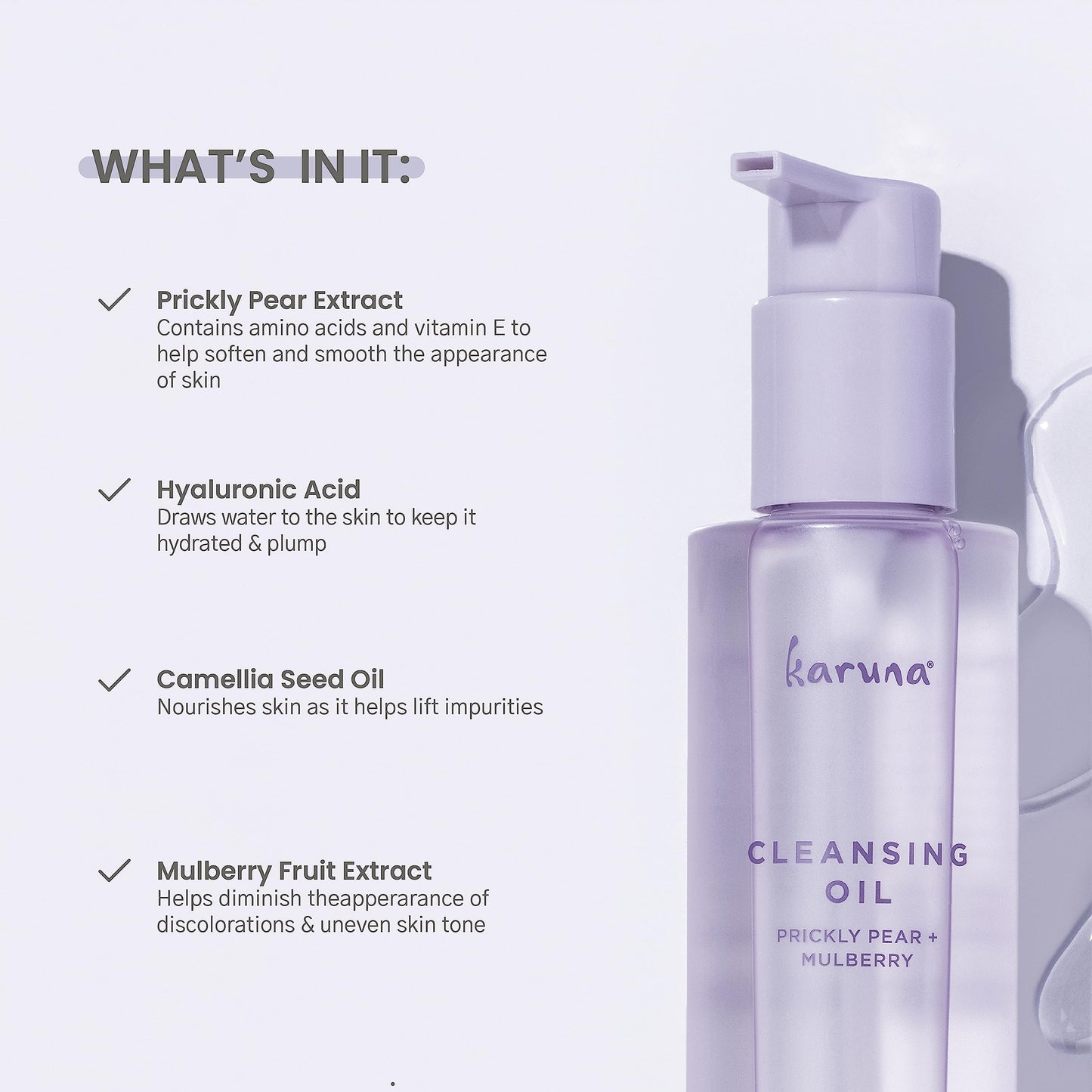 Karuna - Cleansing Oil with Prickly Pear for Clean Skin - Cleanses Without Clogging Pores, Oil Based Cleanser, Travel Size Makeup Remover - Waterproof