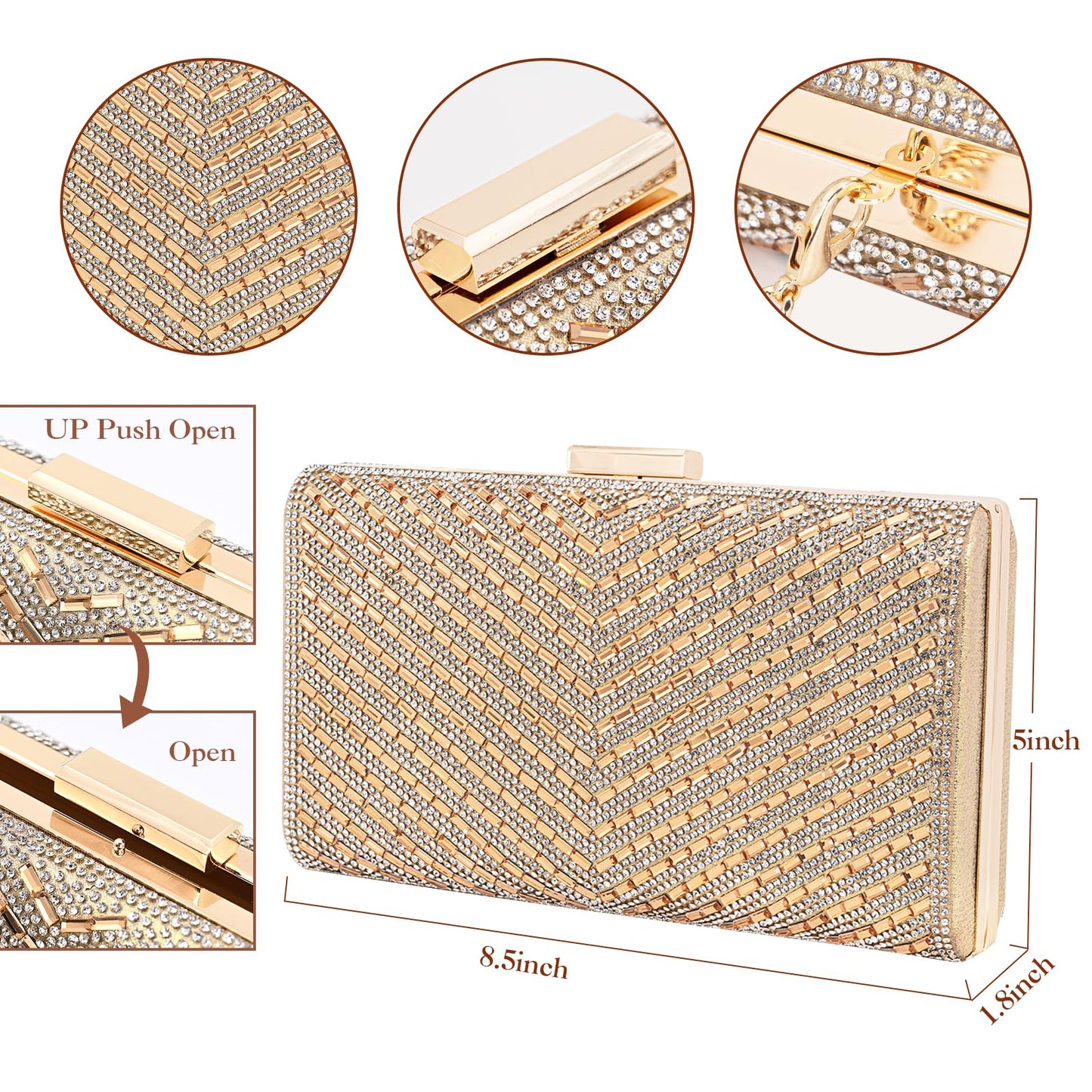 Docacan Sparkly Luxury Rhinestone Crystal Clutch for Bridal and Bridesmaid Glitter Metal Clasp Purse Prom Cocktail Formal Party and Wedding Sequin…