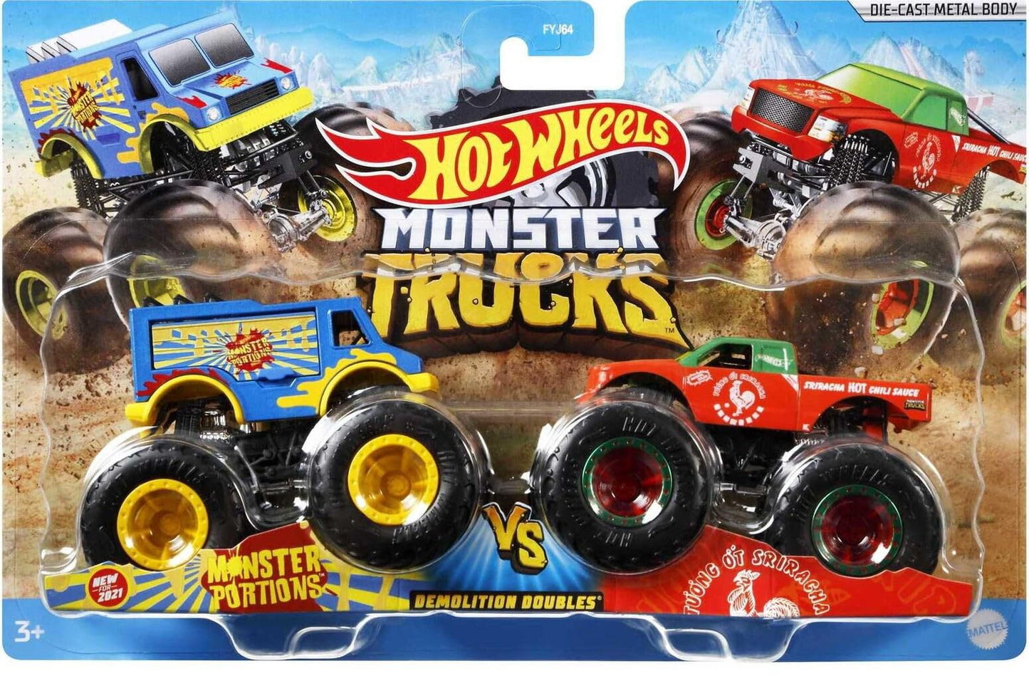 Hotwheels Monster Trucks Monster Portions Vs Sriracha, Demolition Doubles