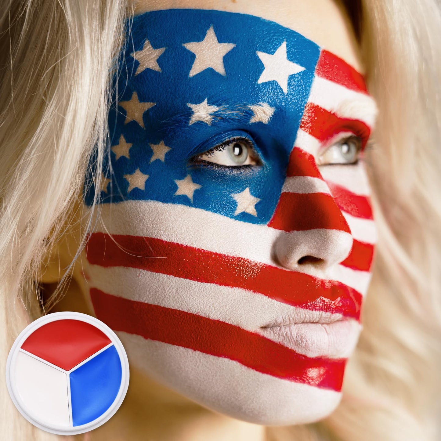 Red White Blue Face Paint - 3 Colors 12g USA American Flag Patriotic Stripe Fan Brush Stick, Face and Body Paint for 4th of July Independence Day
