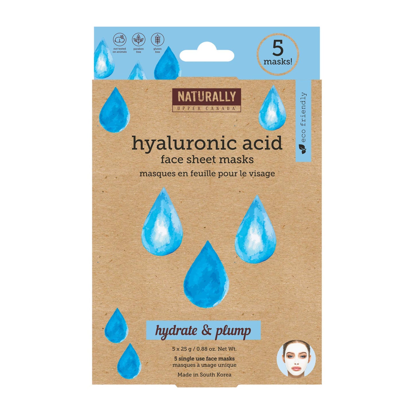Naturally - Hydrating Hyaluronic Acid Sheet Mask for Dry Skin - Deep Moisturizing & Soothing Spa Facial Treatment, Hydrating Face Mask Set, 5 Sheet