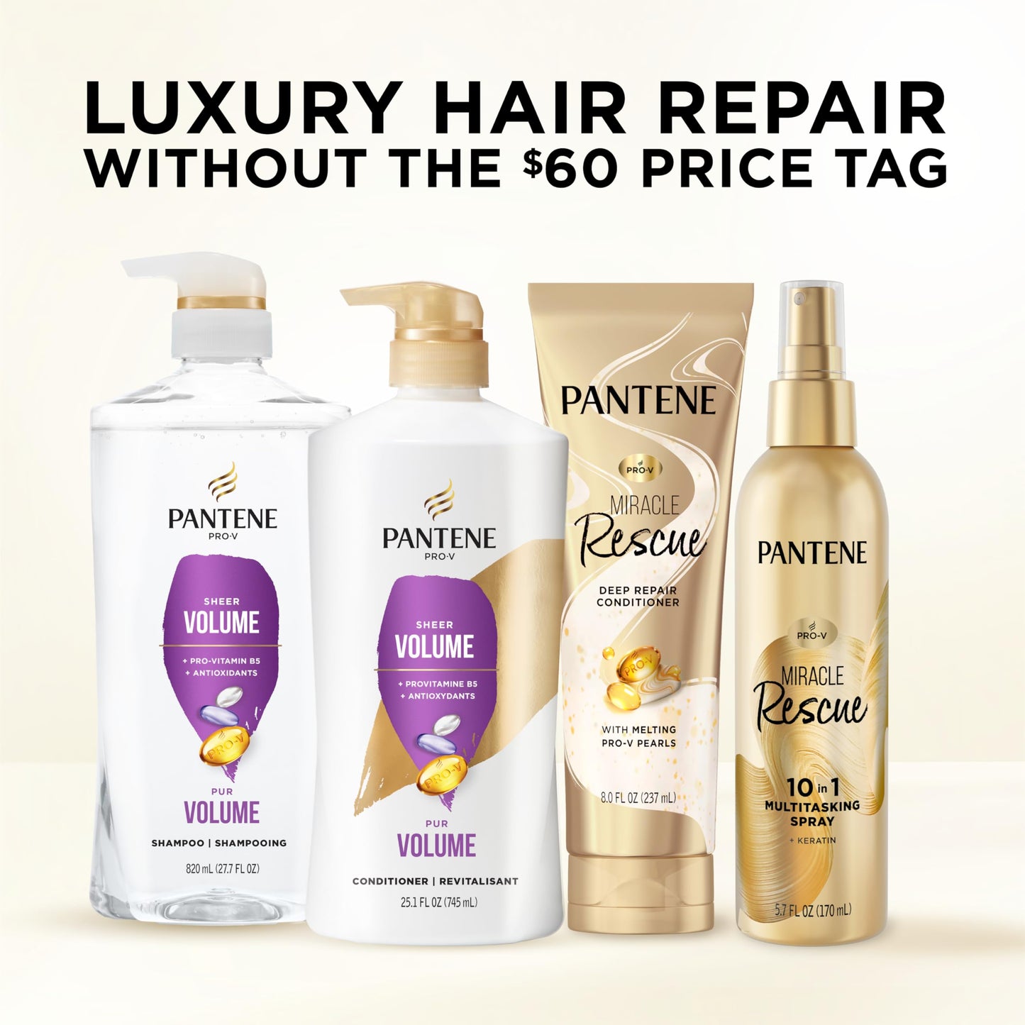 Pantene Shampoo, Sheer Volume - Lightweight Nourishment for Fine, Color-Treated Hair, 72-Hour Fullness and Body, 27.7 Oz Each
