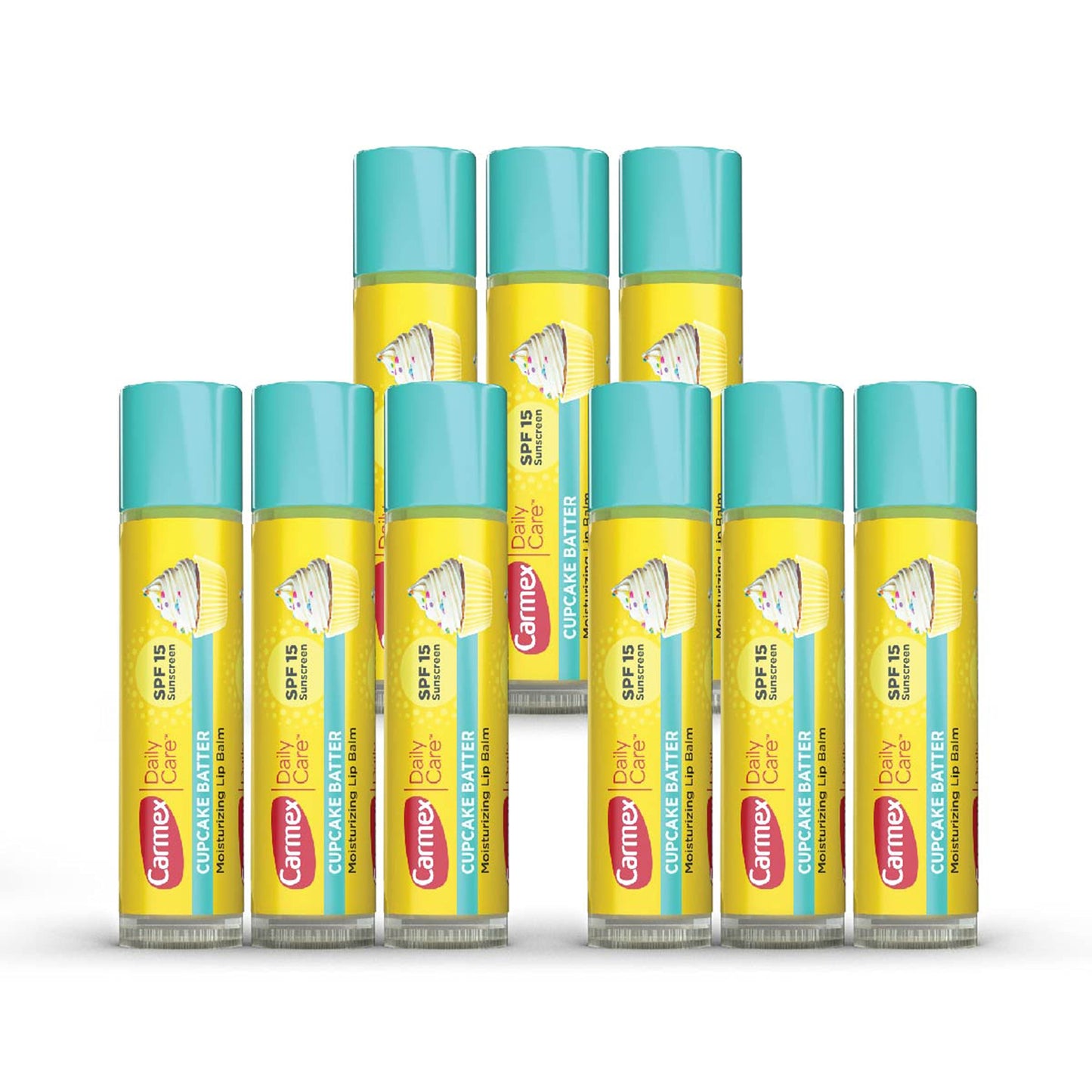 Carmex Daily Care Moisturizing Lip Balm Sticks, SPF 15, Cupcake Batter Flavor, 9 Count