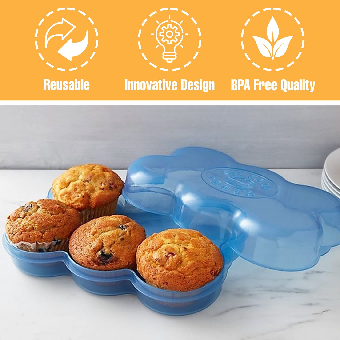Touch Up Cup Muffin Fresh Storage Container Holder with Lid, Airtight and Reusable, BPA-Free, as seen on Shark Tank Products, Pack of 1, Holds 6…