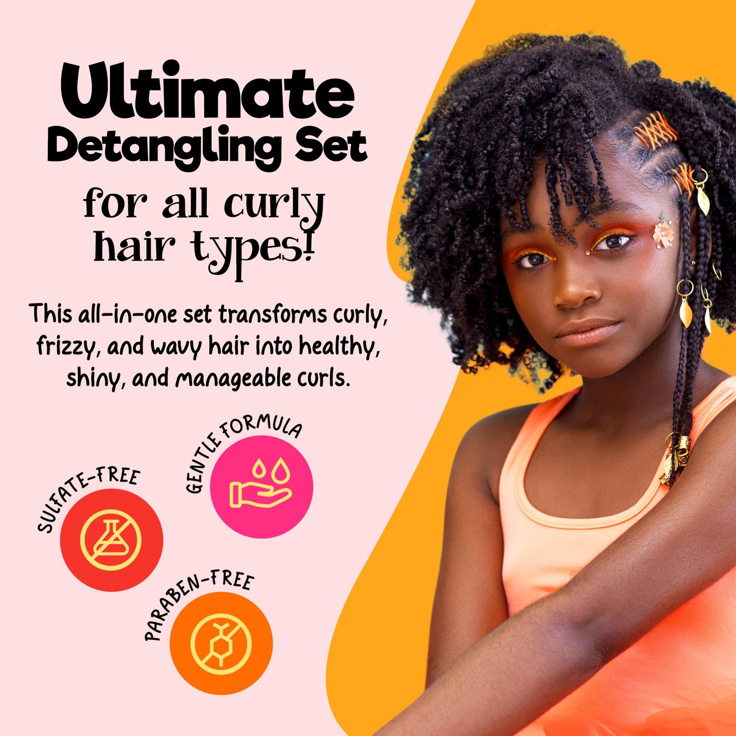 CurlyKids Super Detangle Spray Bundle with Hair Detangler Spray, Kids Shampoo, Conditioner, Gel & Creme for Curly, Frizzy, & Wavy Hair | Sulfate