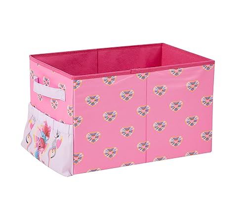 Idea Nuova Dreamworlds Trolls Kids Collapsible Storage Organizer Bin with Front Pocket,9" H x 10" W x 15" L