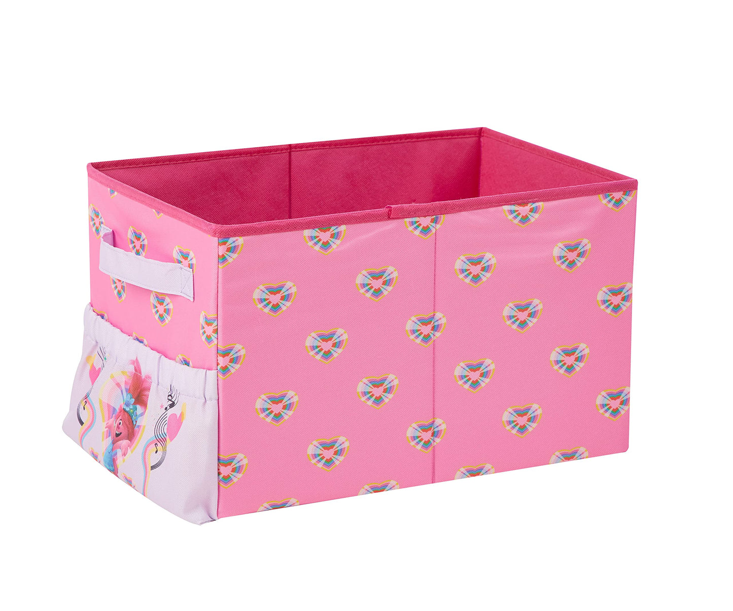 Idea Nuova Dreamworlds Trolls Kids Collapsible Storage Organizer Bin with Front Pocket,9" H x 10" W x 15" L