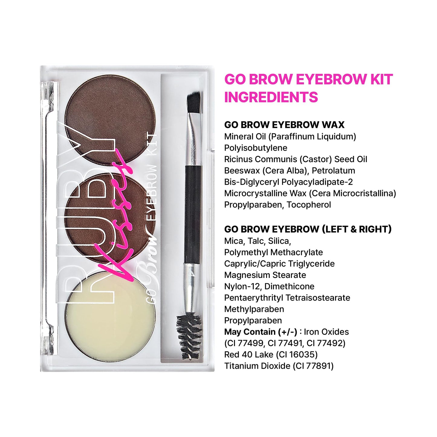 Ruby Kisses Go Brow Eyebrow Kit, Dual Shade Powder & Wax, Includes 3 Stencils, Perfect for Shaping & Defining, Natural Brow Look, Ideal for Sparse