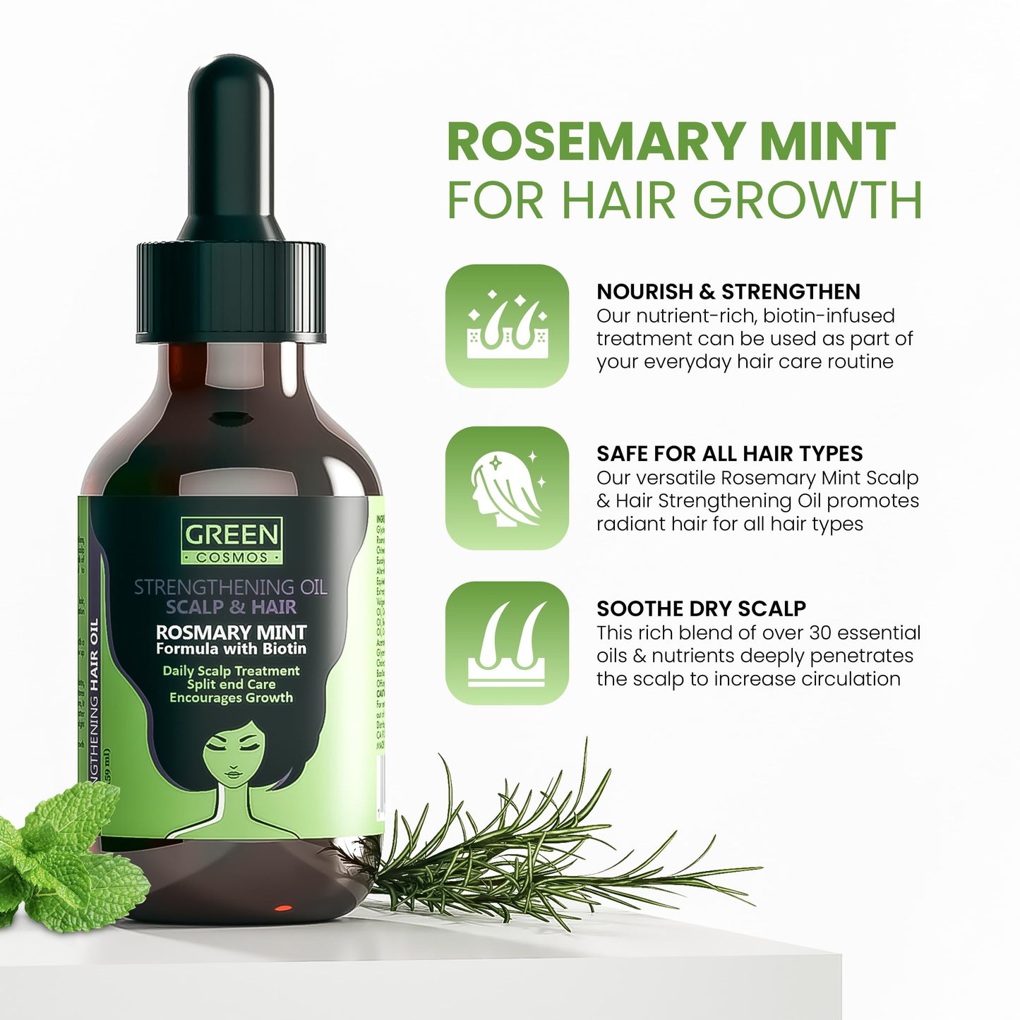 100% Rosemary Oil for Hair Growth - Nourishes Scalp, Boosts Circulation, Relieves Itchy & Dry Scalp, Strengthens Hair & Eyebrow & Eyelash Health