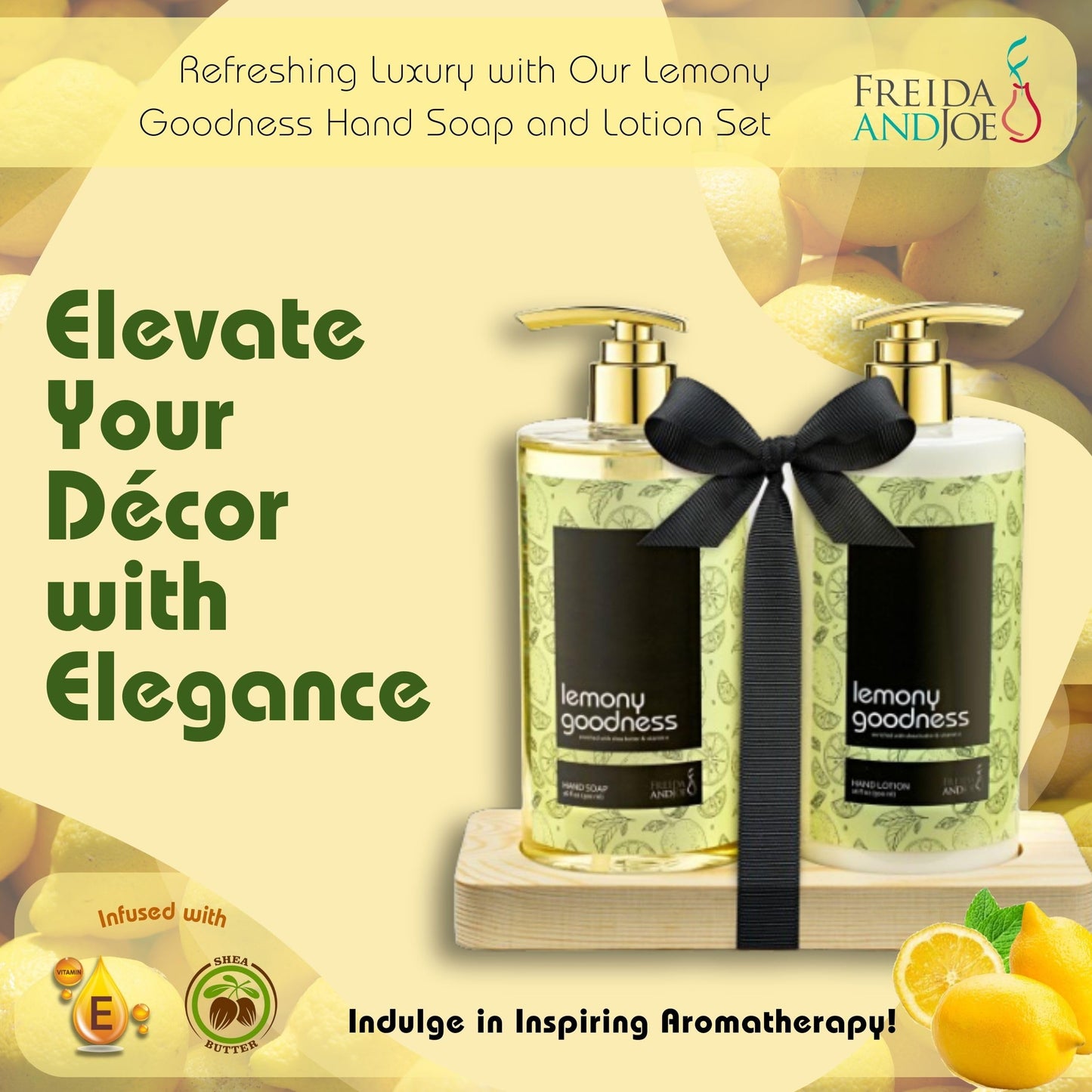16 fl oz Lemon Citrus Aromatic and Nourishing Hand Soap Set Keep Your Skin Incredibly Soft & Clean in a Wooden Holder Unisex Formula Luxury Body Care