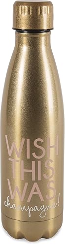 Pavilion Gift Company Champagne-18 oz Stainless Steel Water Bottle, 18 OZ, Gold, Pink, White